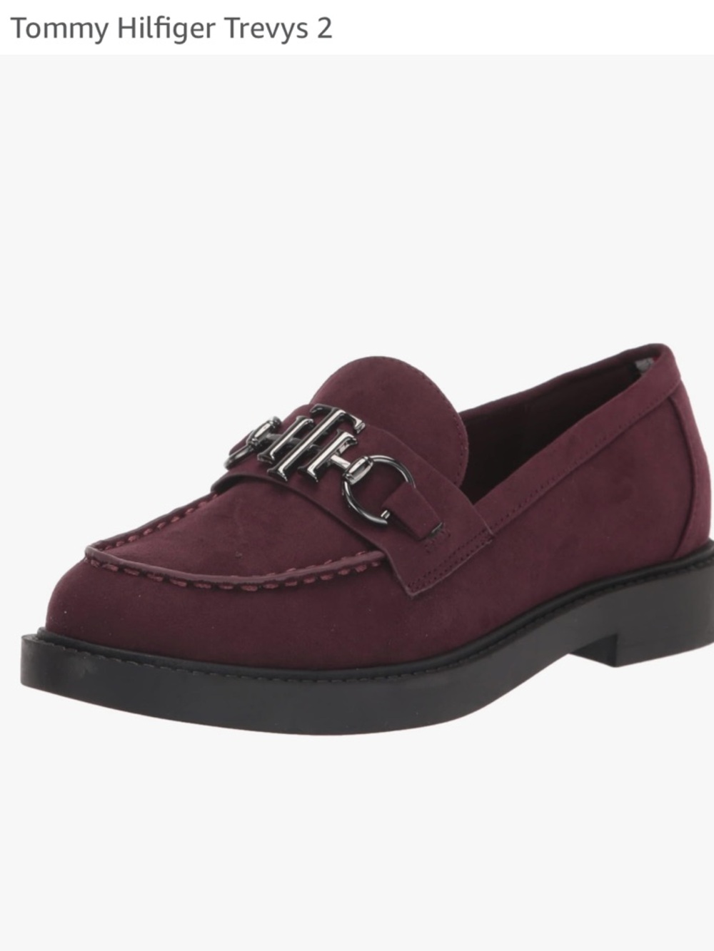 Tommy Hilfiger Women's Burgundy Suede Loafers with Metal Bit-size 8